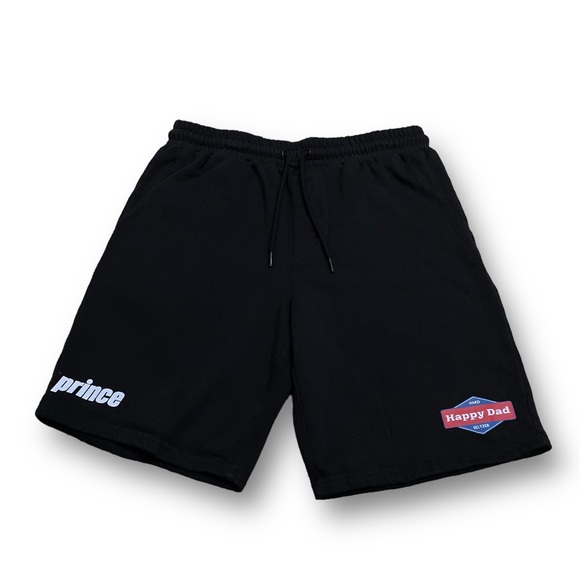 Prince x Happy Dad Drawstring Sweat Shorts Black 

Size Medium 
Measures 30 x 9 - Picture 1 of 6